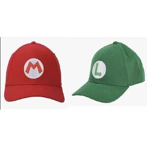 Adult Mario & Luigi Hat Cosplay Costume Baseball Cap With Stick On Mustaches